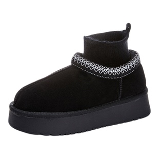 2025冬季新款民族风厚底雪地靴女款加绒加厚袜筒棉鞋外穿保暖棉靴