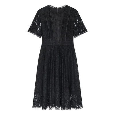 BCBG夏法式优雅花卉蕾丝花边装饰浮雕鸢尾A字连衣裙