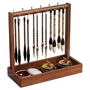 复古实木毛笔架书法用品挂笔架文房四宝收纳架子书房桌面装饰摆件