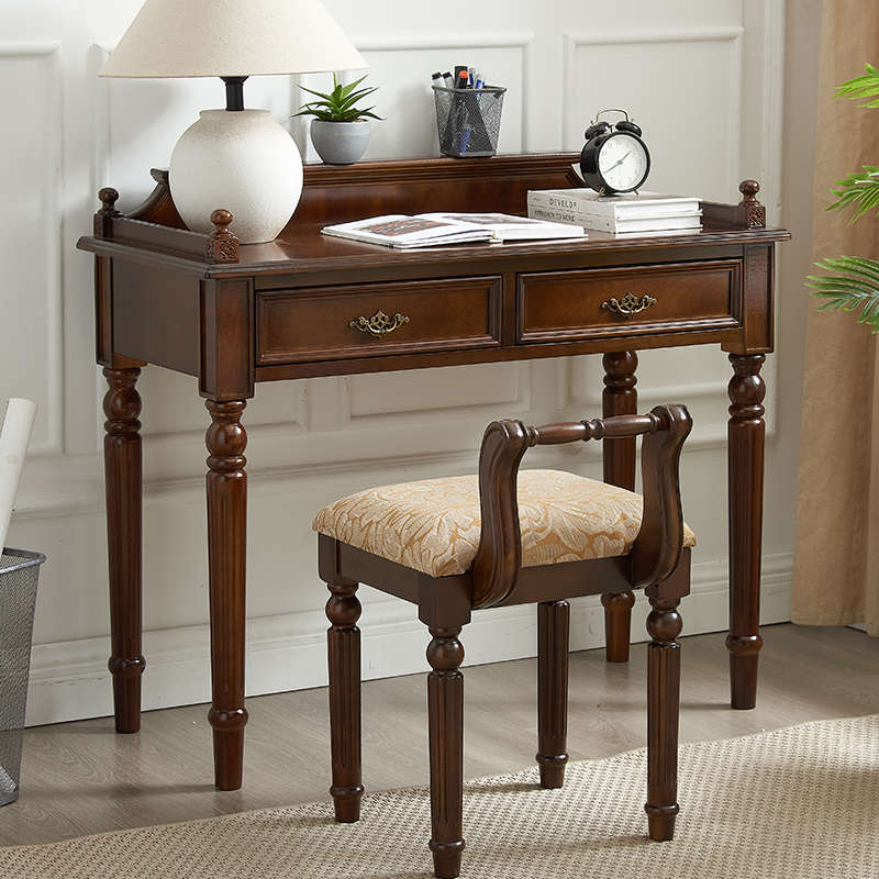 美式实木书桌欧式复古电脑桌小户型办公写字台家用梳妆台学生卧室
