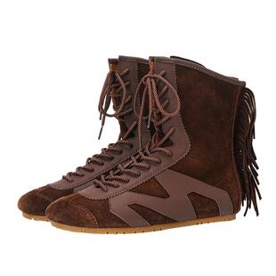 MINNETONKA/迷你唐卡Boxing boots MS70复古棕色德训鞋牛皮流苏靴