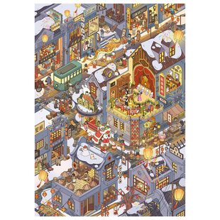 易然文创11.0系列造景贴纸烟火长街大号高难度微缩场景3D立体小屋贴画手帐手工diy玩具女孩打发时间新年礼物