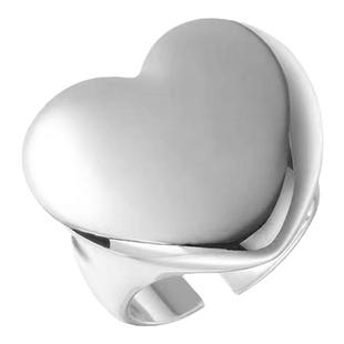 2025爆款S925纯银指环光面亮面大爱心重工夸张大气轻奢女时尚戒指