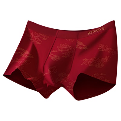 七匹狼纯棉男本命年红色抗菌内裤