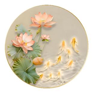 招财荷花九鱼图玄关装饰画入户进门背景墙画走道餐厅壁画卧室挂画