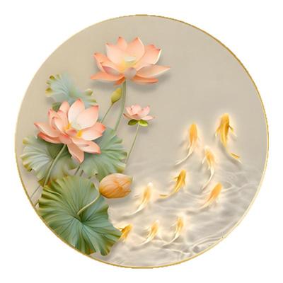 招财荷花九鱼图玄关装饰画