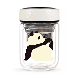 美国cup mystery 卡通创意熊猫双层玻璃带茶隔时尚玻璃杯隔热水杯