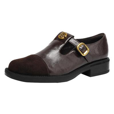 达芙妮山茶花乐福鞋女棕色小皮鞋