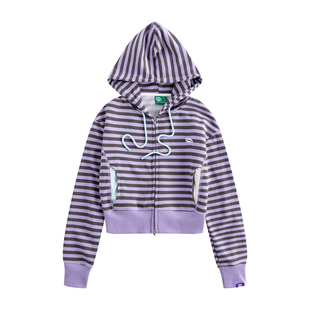 riverstone plus 撞色条纹短款连帽卫衣女春季百搭开衫拉链外套