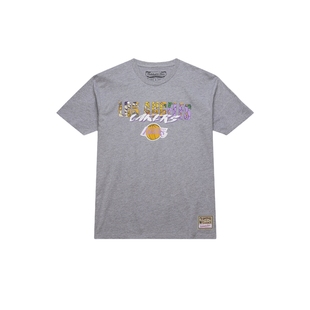 mitchell&ness短袖T恤湖人队简约百搭正肩休闲透气运动上衣男MN