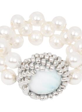 施家珍珠海纹石戒指原创手工编织