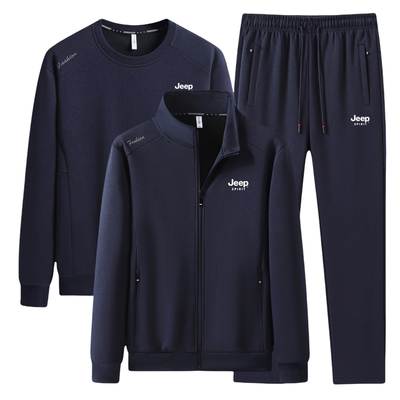 吉普加绒运动套装爸爸冬装三件套