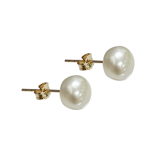灯泡镜面光泽天然淡水珍珠14K包金耳钉法式复古小众高级感耳饰女