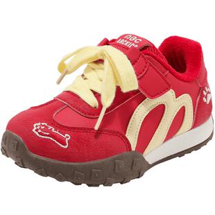 Abckids女童鞋2025秋季新款腊肠狗儿童休闲运动鞋复古红色德训鞋