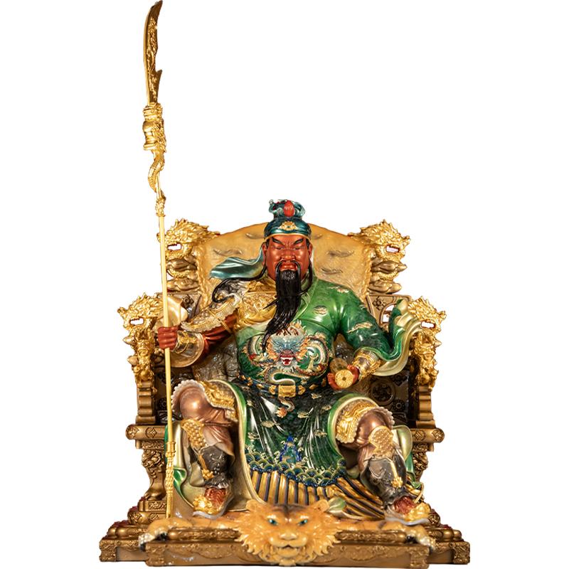 冷着色铜贴金龙椅关公武财神