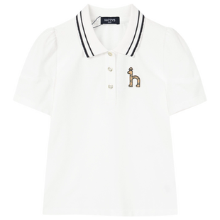 hazzys哈吉斯童装女童polo衫夏季新款中大童泡泡袖翻领透气短袖