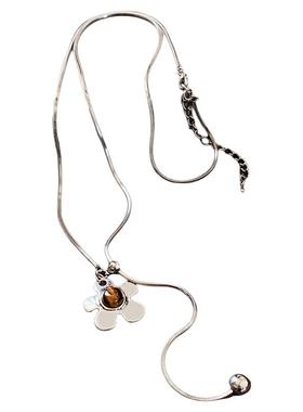 银色虎眼石花朵吊坠项链高级感