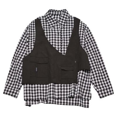 STILLYOU复古假两件拼接格子衬衫