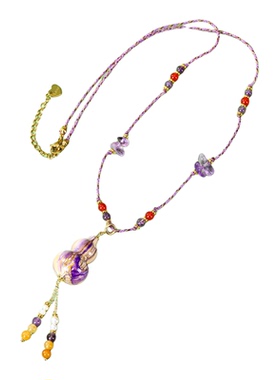 珞石复古天然石大漆葫芦项链颈链