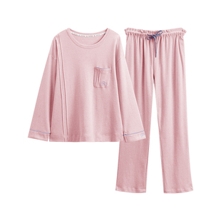 芬腾女士睡衣纯棉长袖春秋抗菌套装宽松休闲彩棉加大码全棉家居服