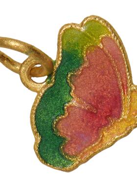 足金珐琅烧蓝彩蝶小吊坠