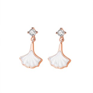 银杏叶耳饰高级轻奢耳坠扇子耳钉女纯银玫瑰金彩金复古耳环中国风