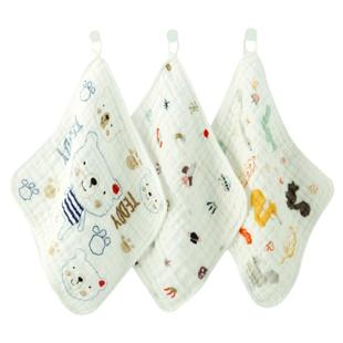 金号方巾口水巾小毛巾A类纯棉六层水洗泡泡纱布婴儿新生儿擦手绢