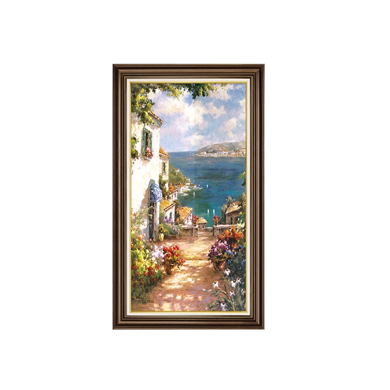 地中海风景玄关装饰画欧式美式挂画手绘油画走廊过道墙面客厅壁画