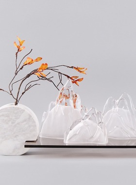 新中式创意透明假山工艺品摆件酒店客厅书房玄关样板房软装饰摆设