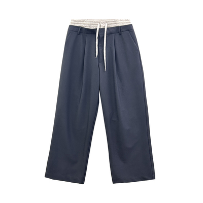 松紧阔腿西裤长裤双腰