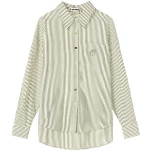 LAGOGO航海风条纹衬衫女拉谷谷2025秋冬新款刺绣上衣OCCC427B11