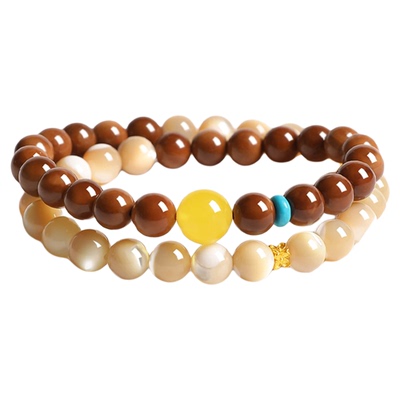 普陀山碟贝天然库克手串文玩盘串天然蜜蜡手链新中式双圈叠戴手链