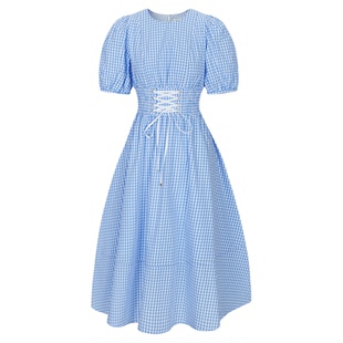 MOUSSY 秋季新品田园风泡泡袖绑带收腰连衣裙女028ISA33-4081