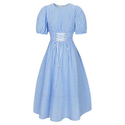 MOUSSY 春季新品田园风泡泡袖绑带收腰连衣裙女028ISA33-4081