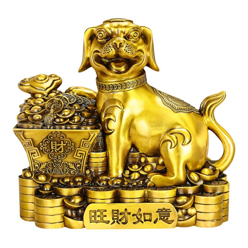 黄铜旺财如意狗摆件坐地生财狗西北缺角补角家居客厅办公室装饰