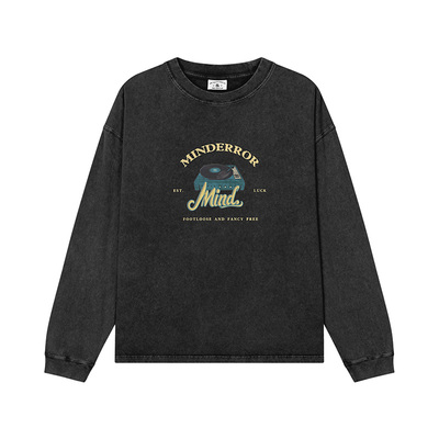 MindError唱片机印花长袖T恤