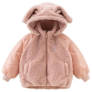 戴维贝拉女童仿羊羔毛棉袄儿童毛绒棉服2025冬装新款女孩外套童装