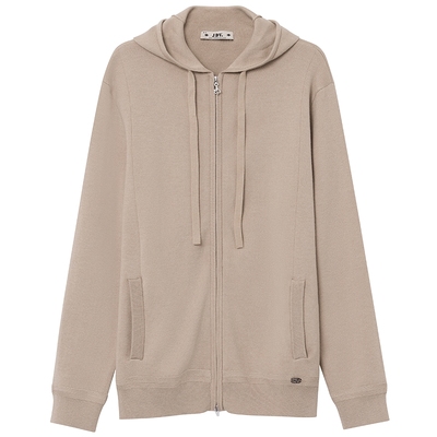 JDV商场同款卡其色连帽针织开衫