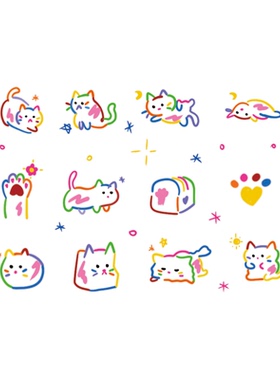 小猫咪贴纸彩色纹身贴她画12贴