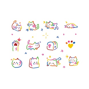 她画 多巴胺猫咪彩色纹身贴防水女持久手腕小清新手指儿童贴纸