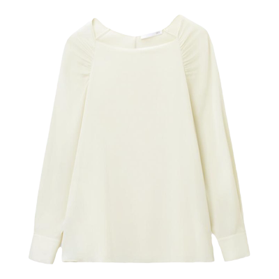 OVV春夏热卖女装20MM弹力双乔桑蚕丝肩部抽褶方领衬衫