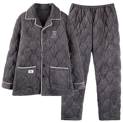 浪莎珊瑚绒夹棉睡衣男保暖冬套装