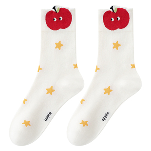 卡拉美拉2026秋冬新款女袜中筒袜韩版简约百搭可爱苹果运动潮袜