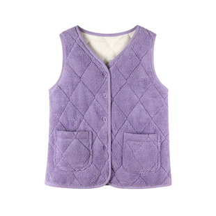 中年妈妈冬季三层加厚珊瑚绒夹棉睡衣马甲保暖坎肩家居服上衣单件