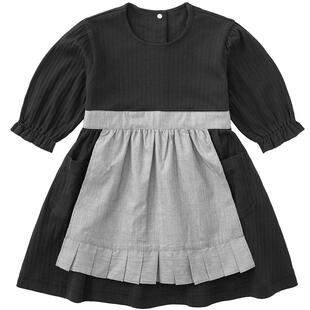 JUZI STORE童装抽针罗纹围裙造型中袖长款连衣裙女童1926525