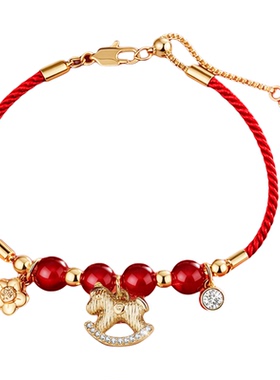 阿吉豆红绳手链生肖马本命年串珠