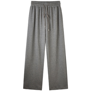 U/TI中灰色烫钻松紧运动裤女百搭宽松休闲阔腿裤尤缇时尚秋季新款