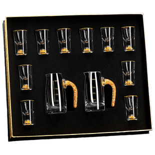 白酒杯分酒器家用创意水晶玻璃小号一口杯高档金箔酒具礼盒套装