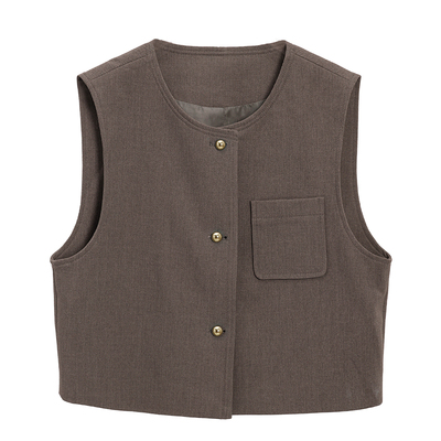 达佳诗学院风圆领叠穿马甲