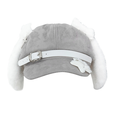 原创灰色白小狗耳朵贝雷帽